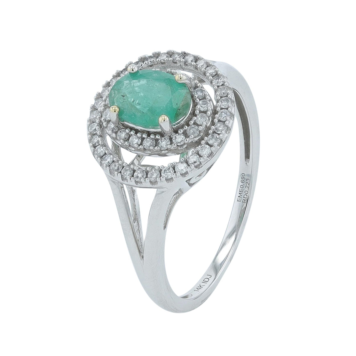 14K WG 3/4 CT Emerald Halo Ring