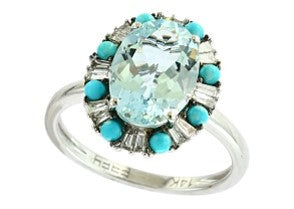 14K EFFY WG Aqua Center Halo Ring