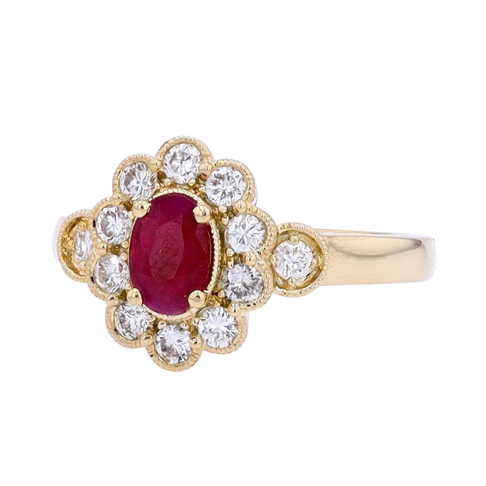 14K YG 0.45 CT Ruby & Diamond Halo Ring