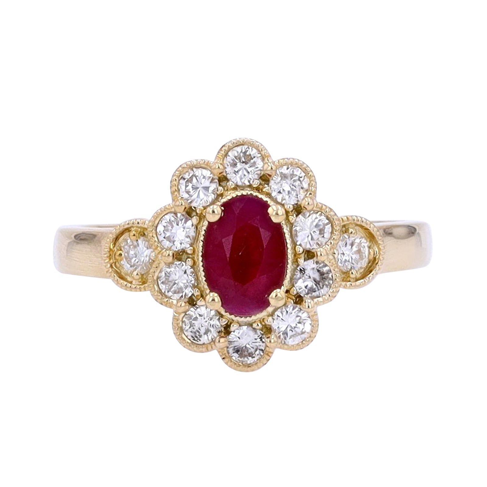 14K YG 0.45 CT Ruby & Diamond Halo Ring