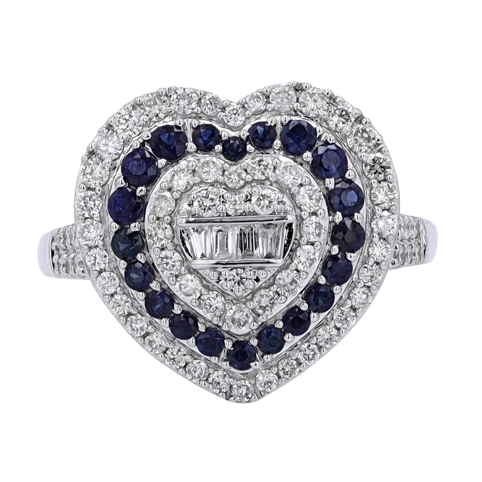 14K WG Diamond & Sapphire Heart Ring