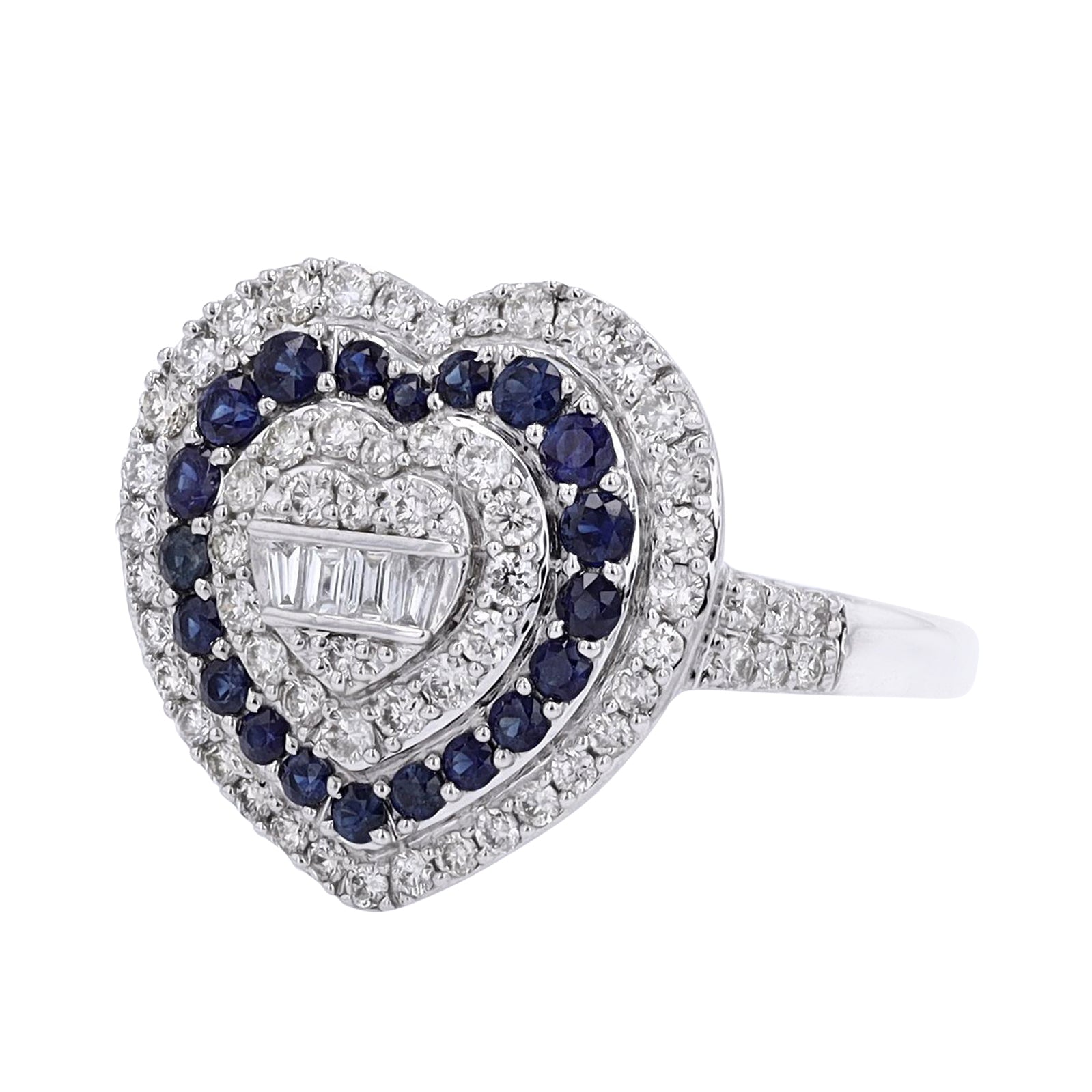 14K WG Diamond & Sapphire Heart Ring