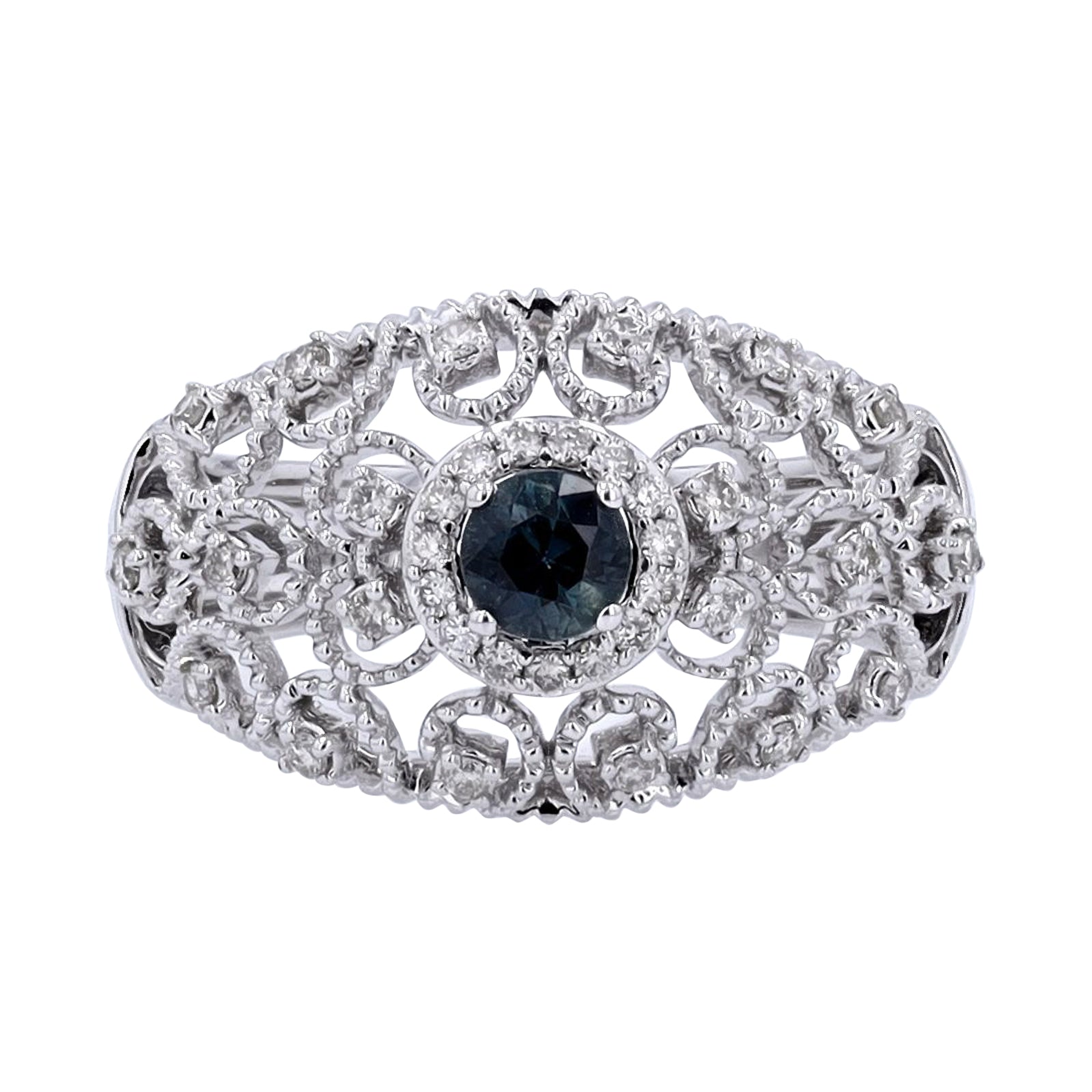 14K WG Sapphire Filigree Ring
