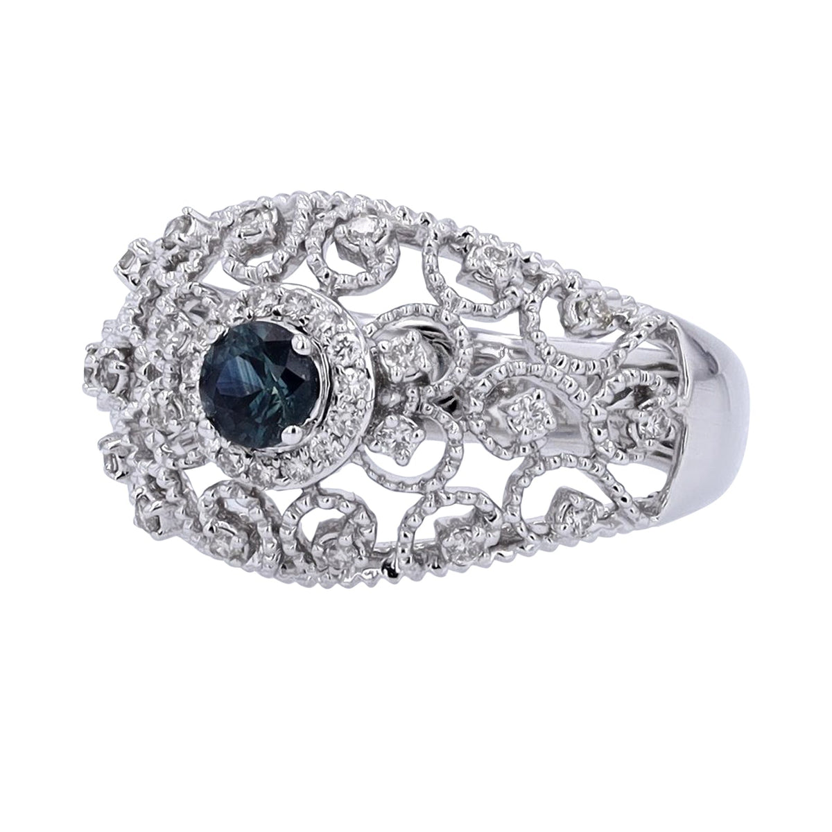 14K WG Sapphire Filigree Ring