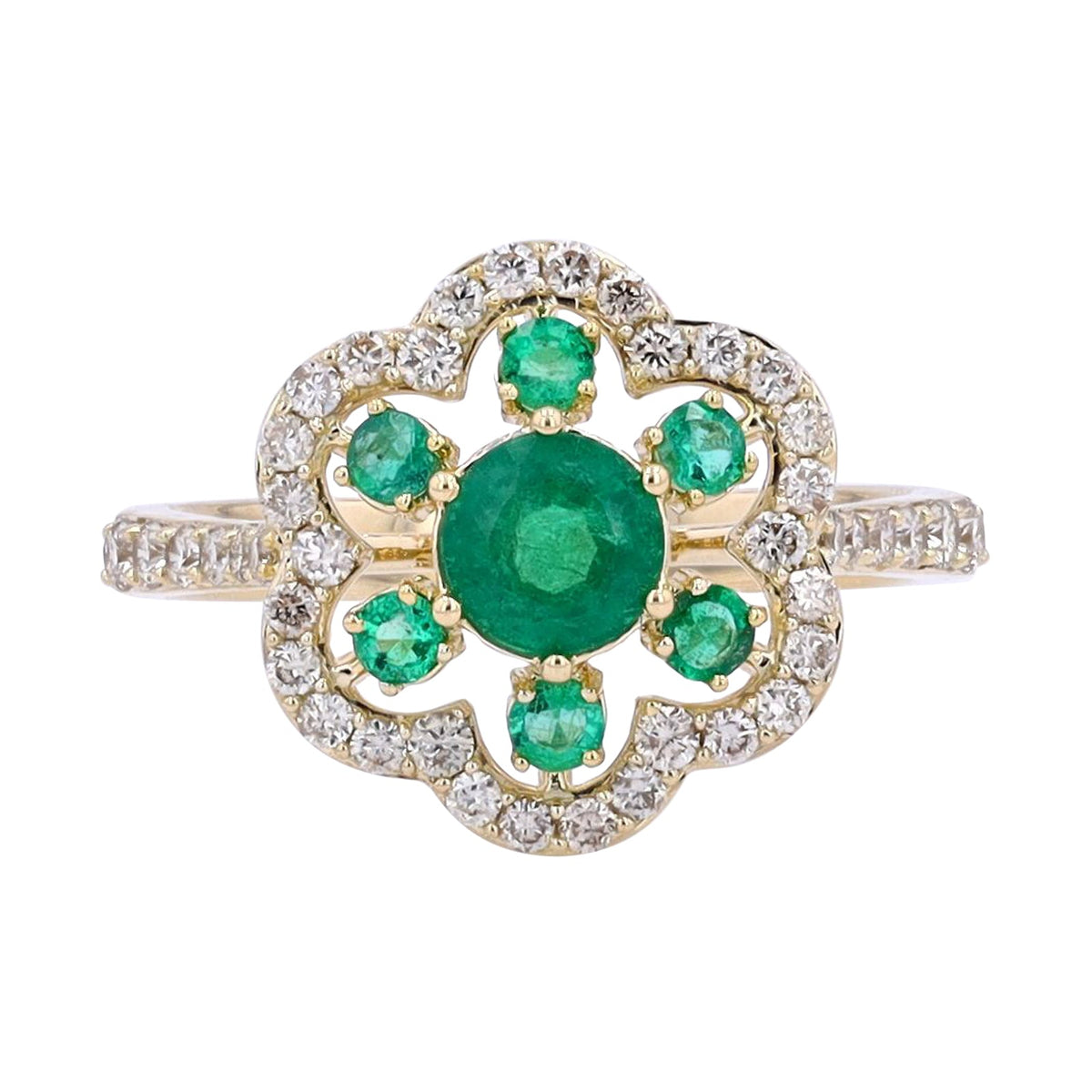 14K YG Emerald Flower Ring