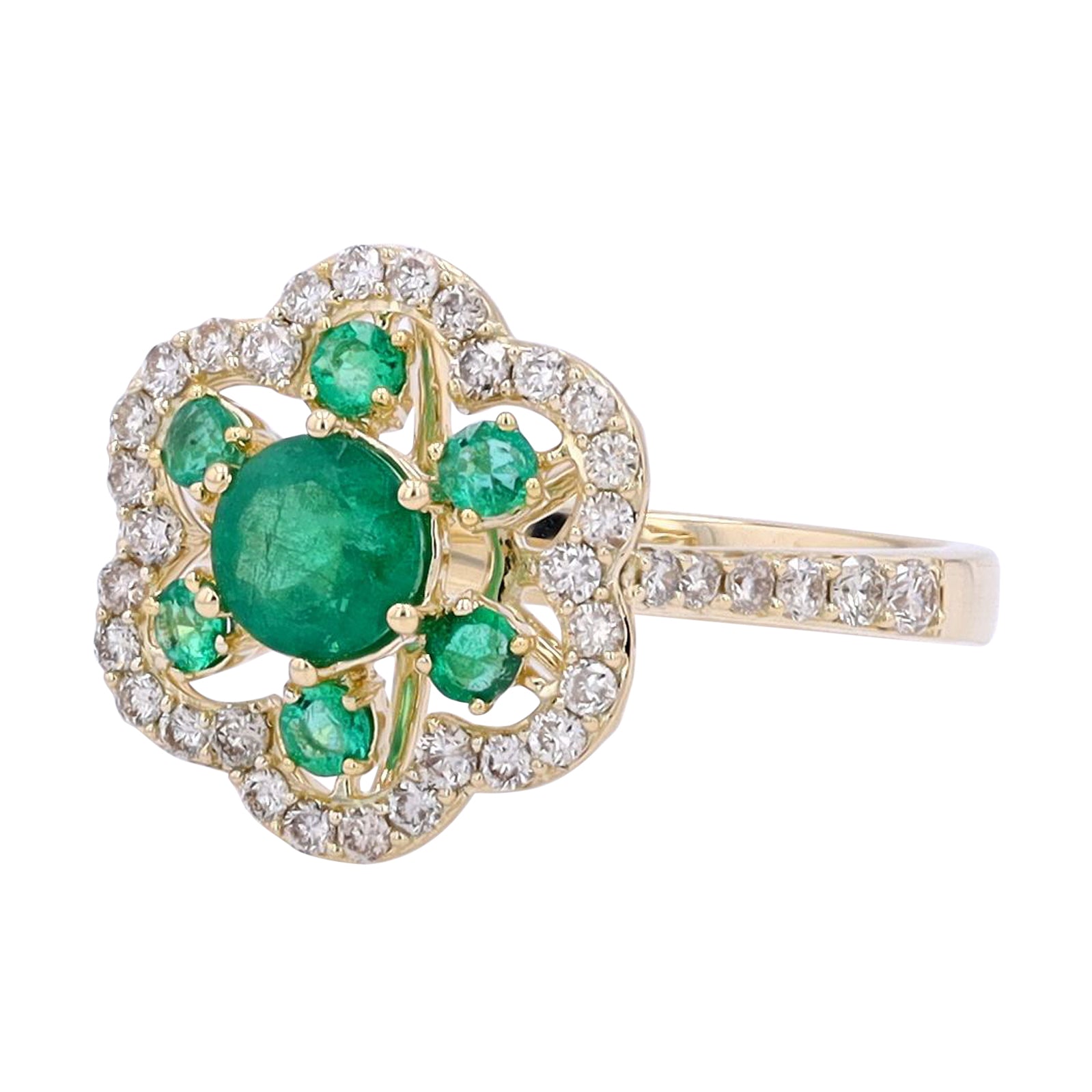 14K YG Emerald Flower Ring