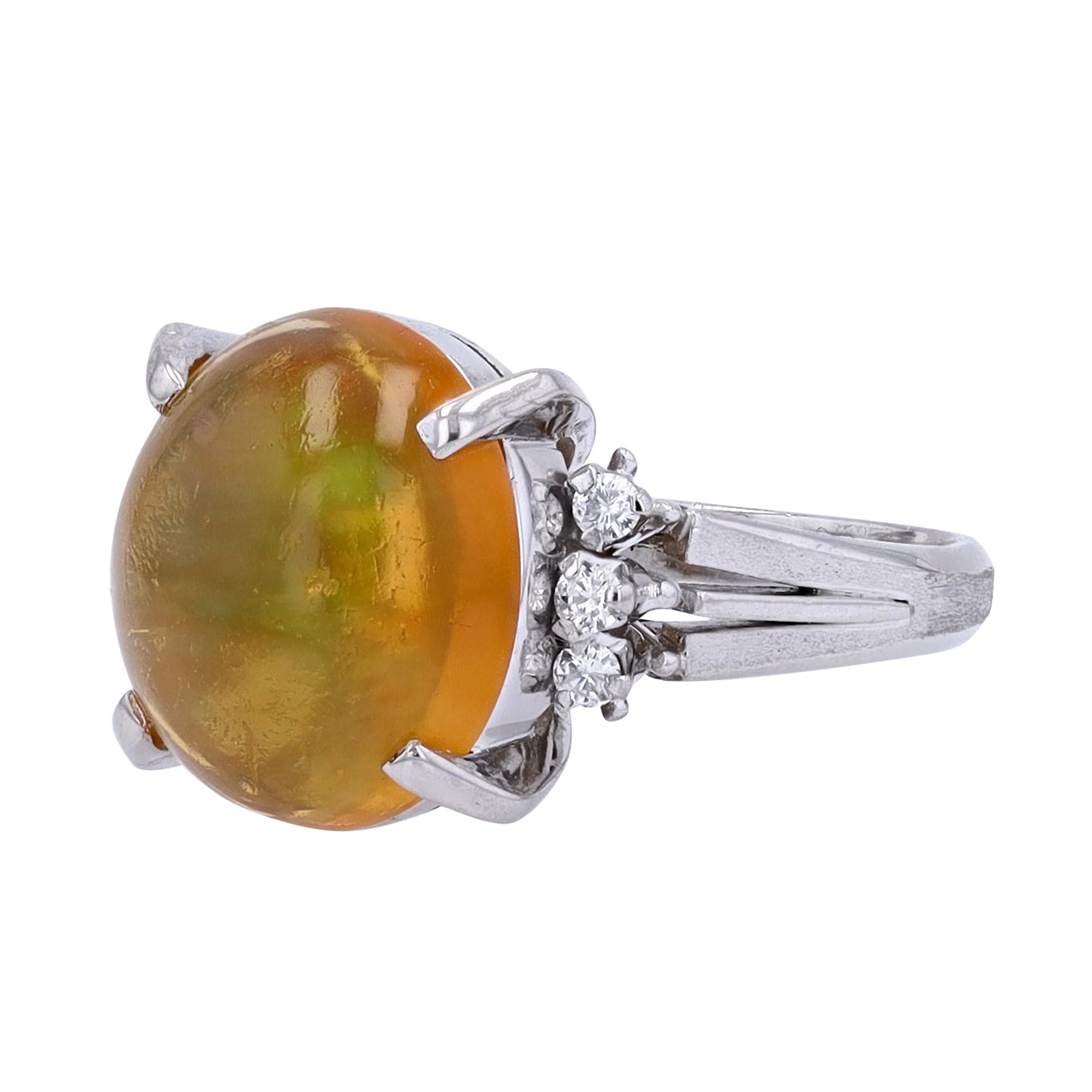 Platinum Oval Fire Opal Ring