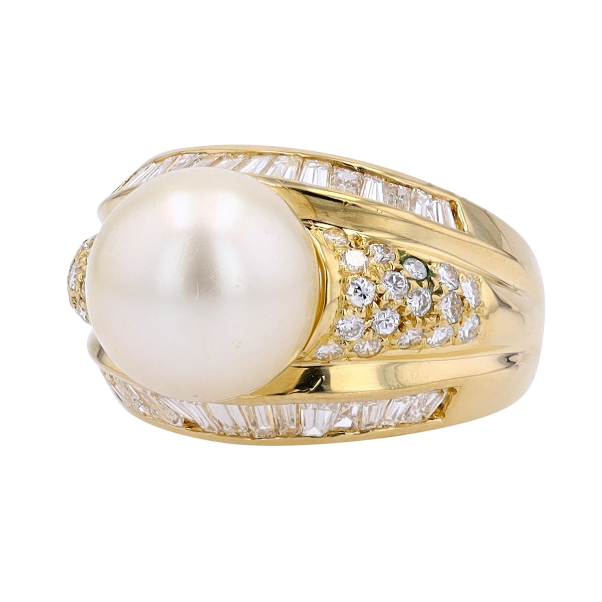 18K YG Saltwater Pearl Center Ring