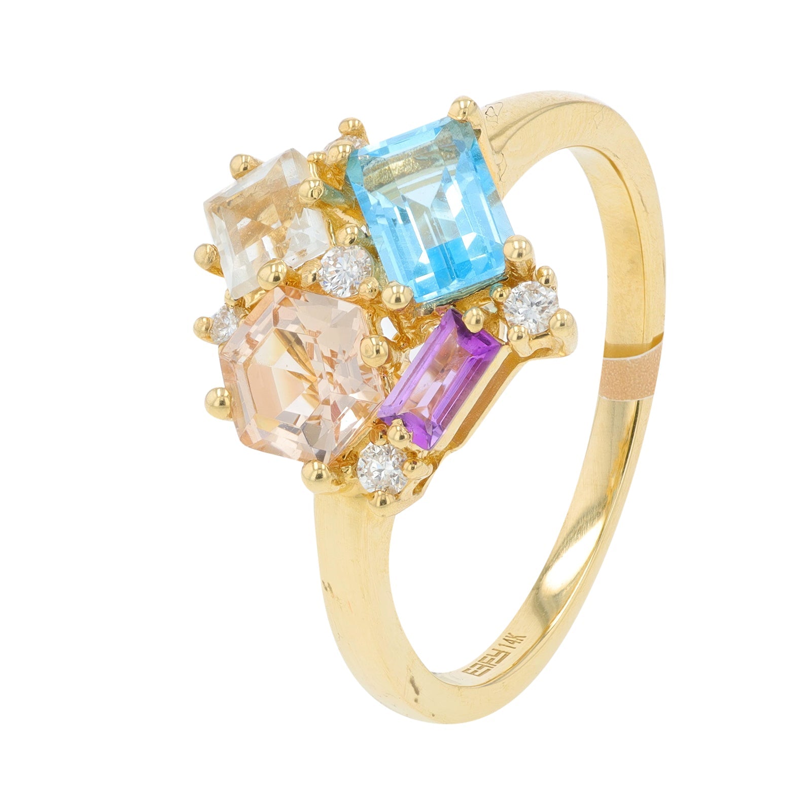 14K YG EFFY Multi Gemstone Cluster Ring