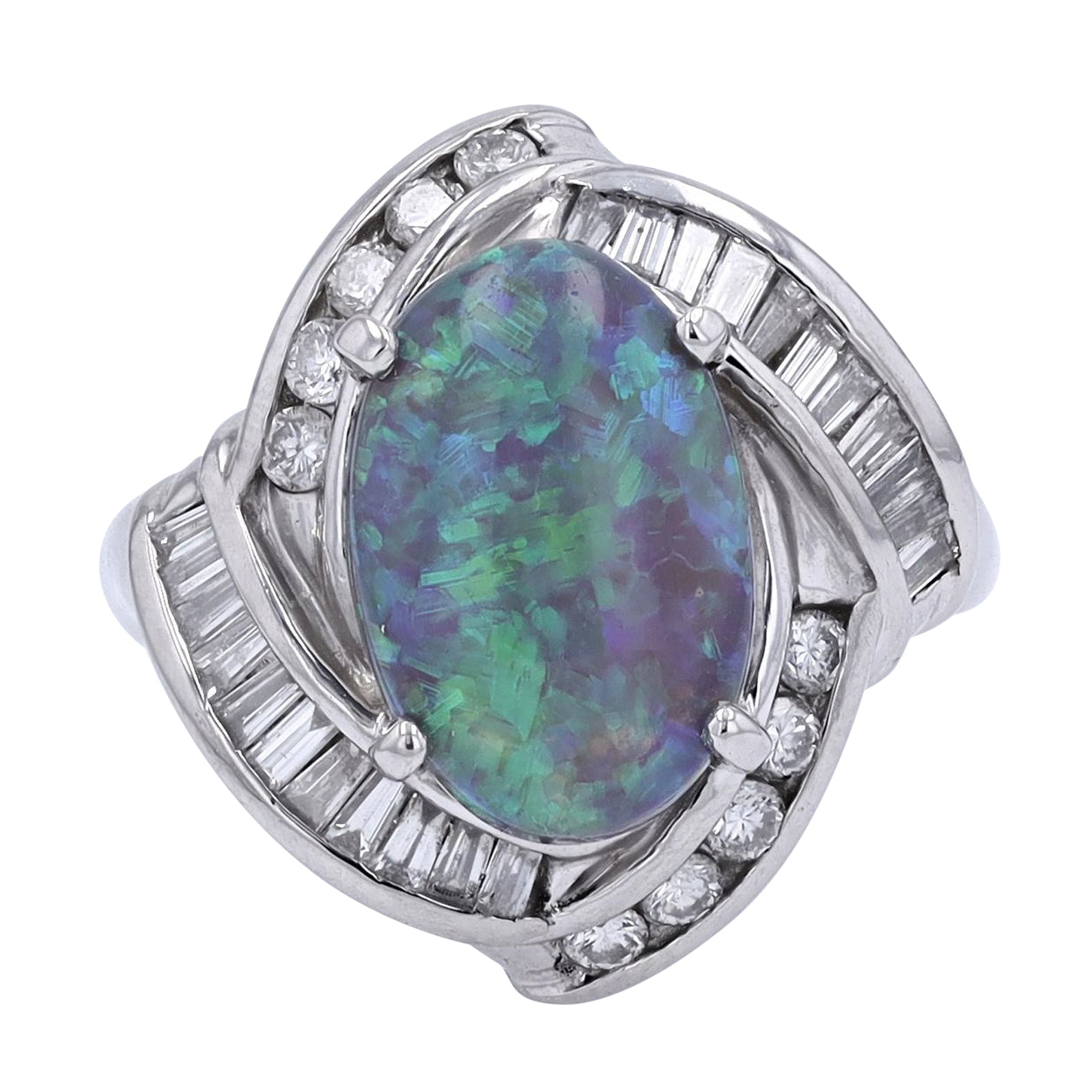 PT900 4.20 CT Black Opal Center Ring