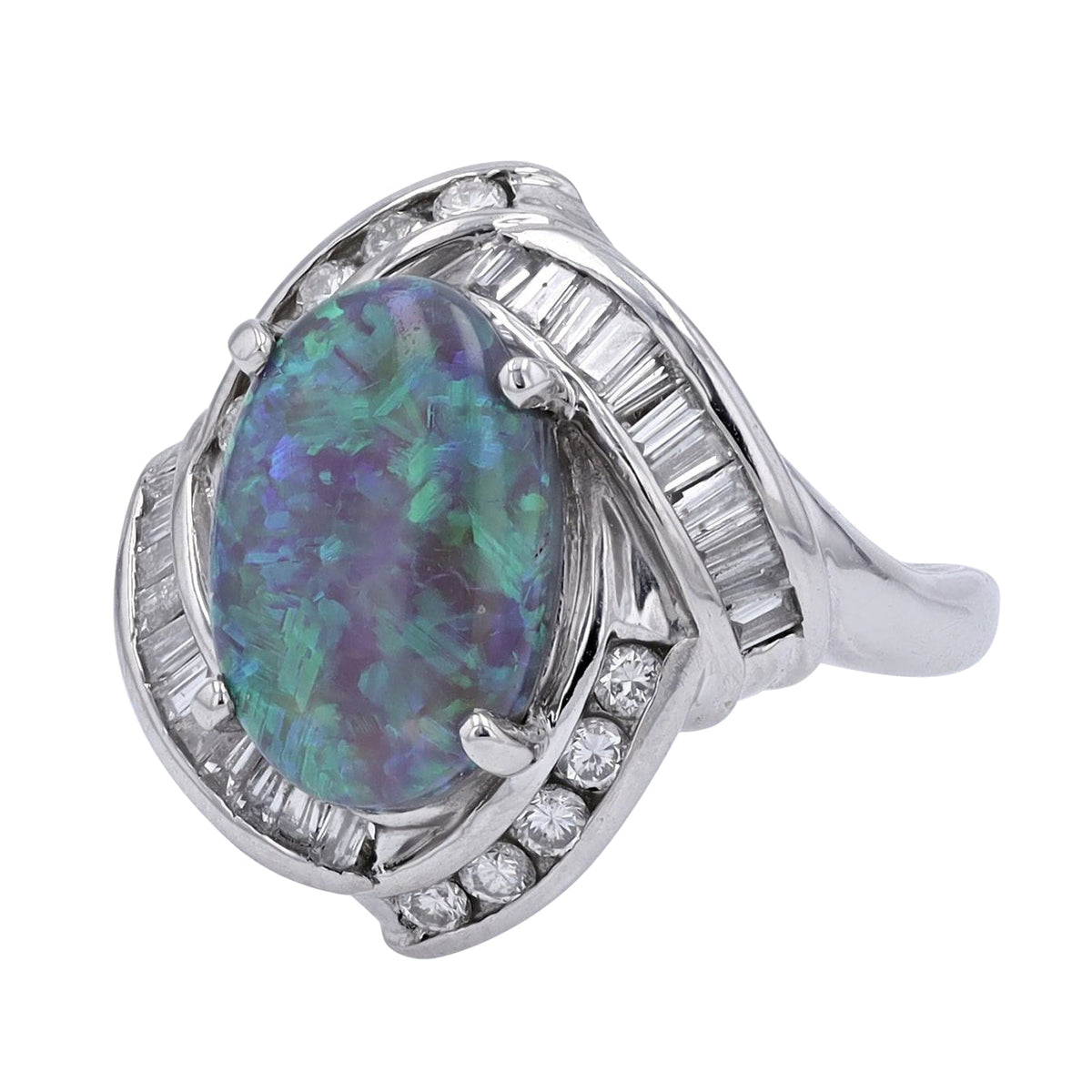 PT900 4.20 CT Black Opal Center Ring