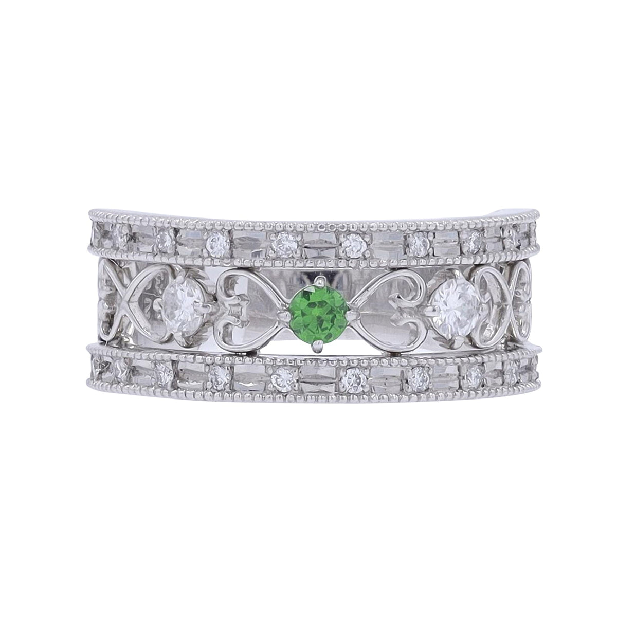 PT900 0.12 CT Tsavorite Center & 0.30 CT Diamond Ring