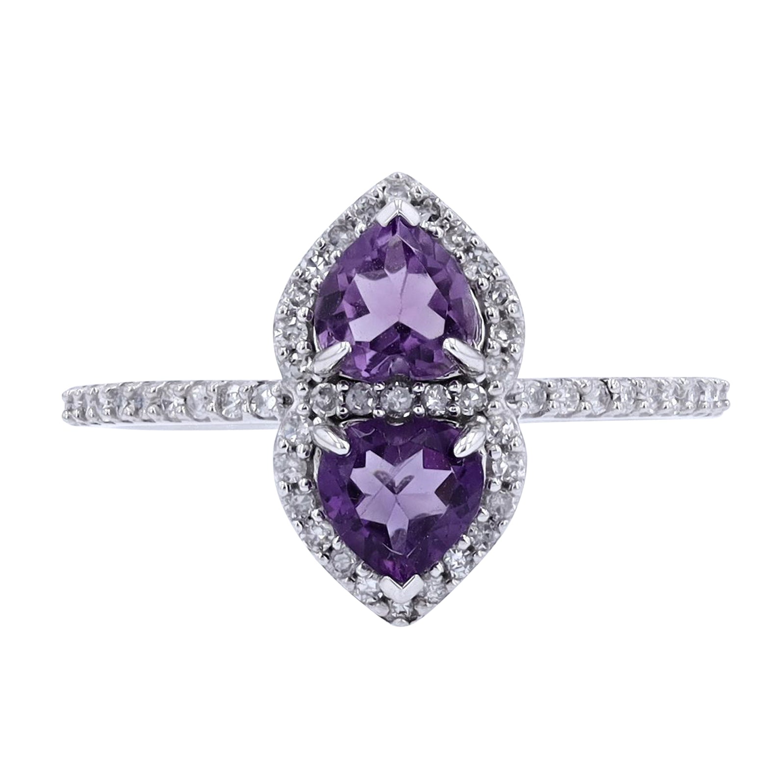 14K WG Two Stone Amethyst Heart Ring