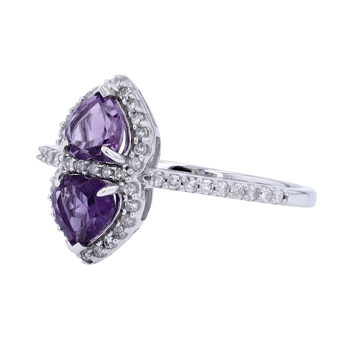 14K WG Two Stone Amethyst Heart Ring