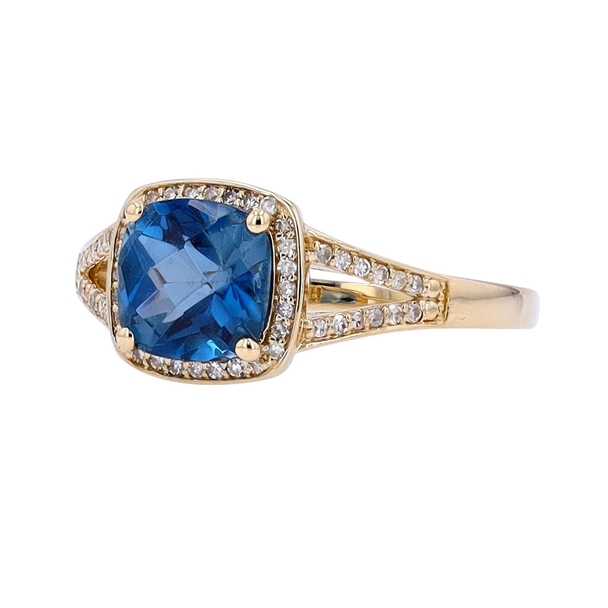 14K Cushion Cut Halo Gemstone Ring<p><strong>More Colors Available</p></strong>