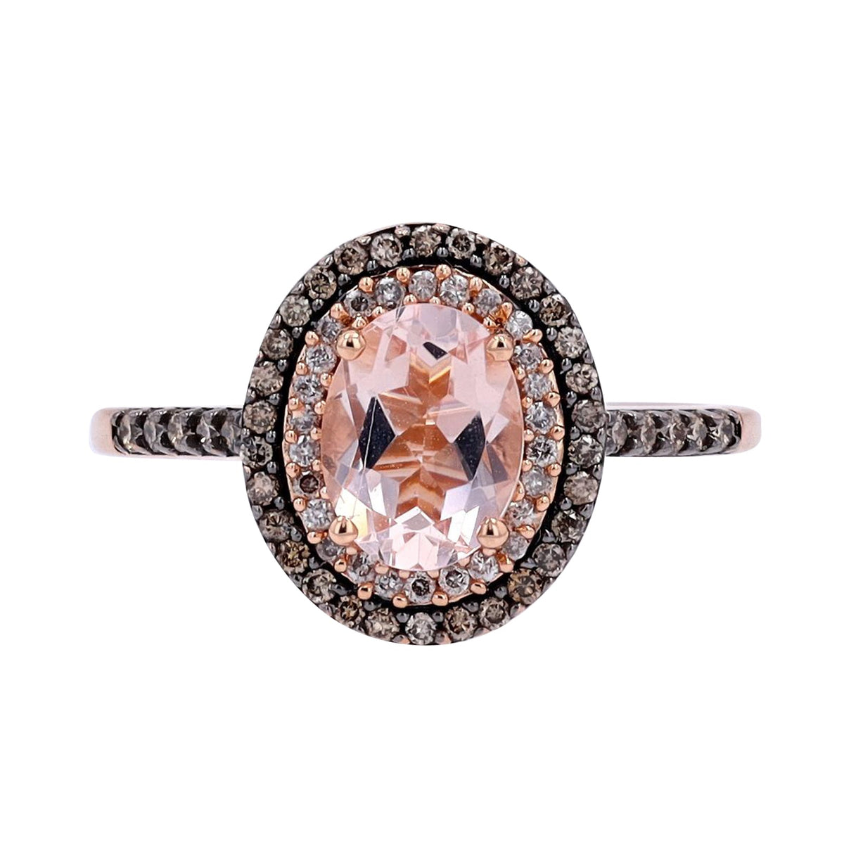 14K RG 1.15 CT Morganite Center Oval Halo Ring
