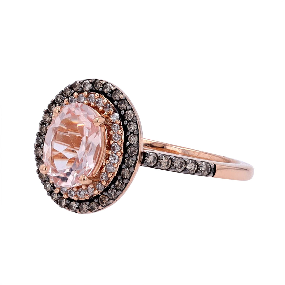 14K RG 1.15 CT Morganite Center Oval Halo Ring