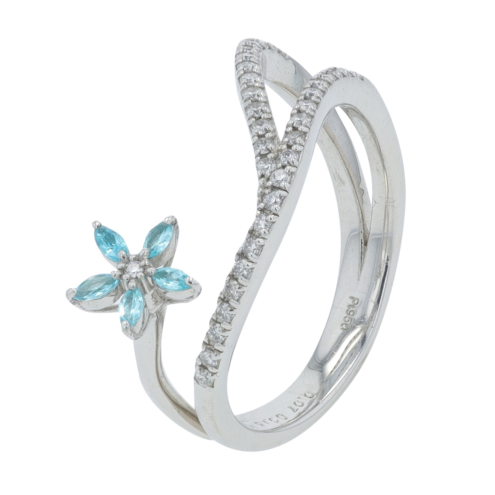 PT950 .07 CT Paraiba Tourmaline Flower Bypass Ring