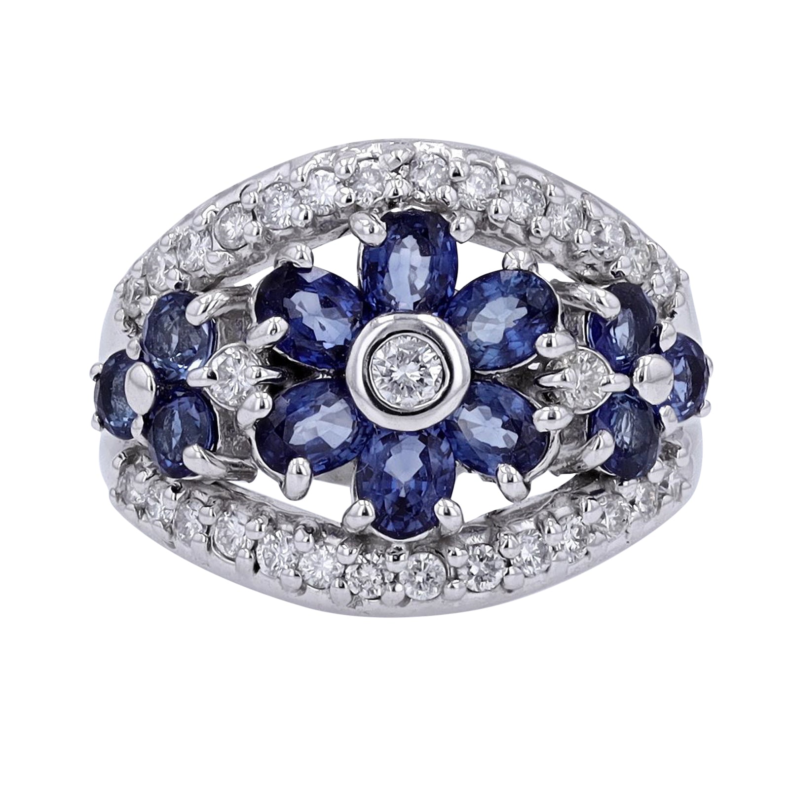 18K WG 2 CT Sapphire Flower Ring