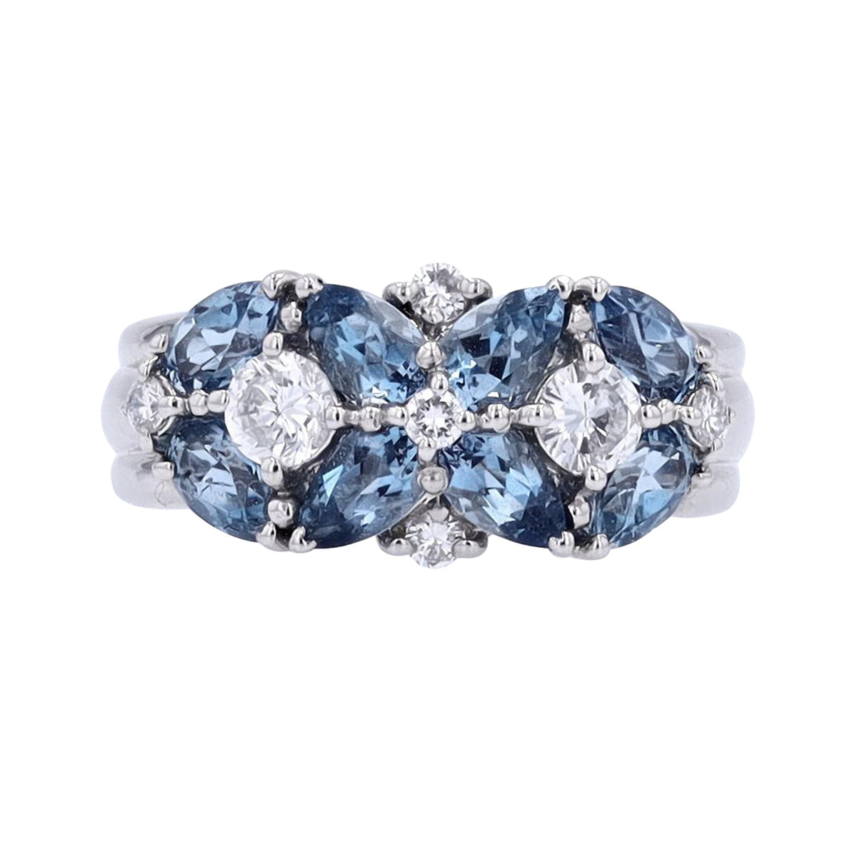 PT900 1.58 CTW Aqua & Diamond Cluster Ring