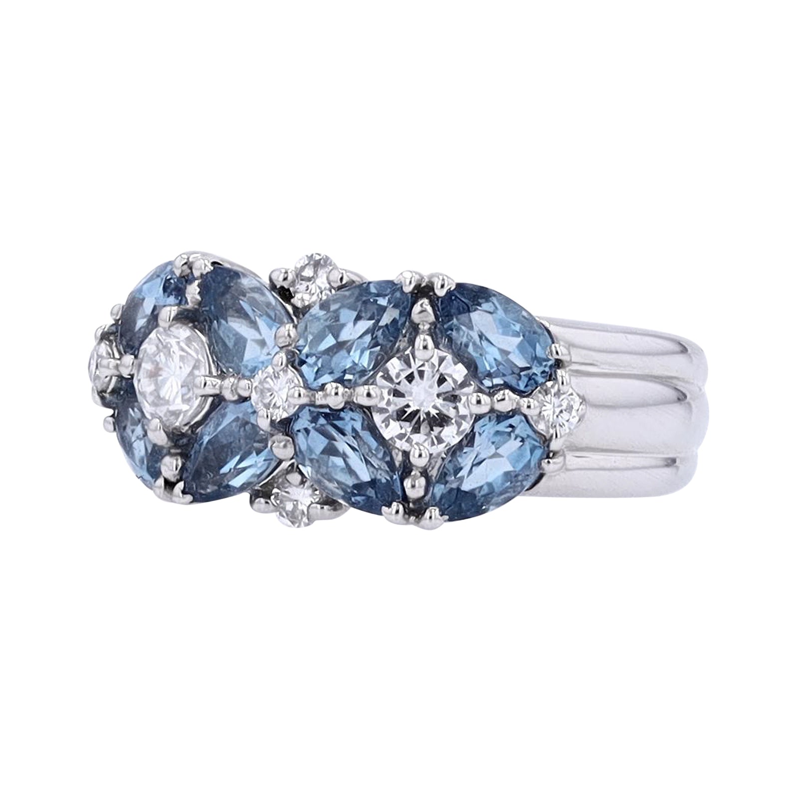 PT900 1.58 CTW Aqua & Diamond Cluster Ring