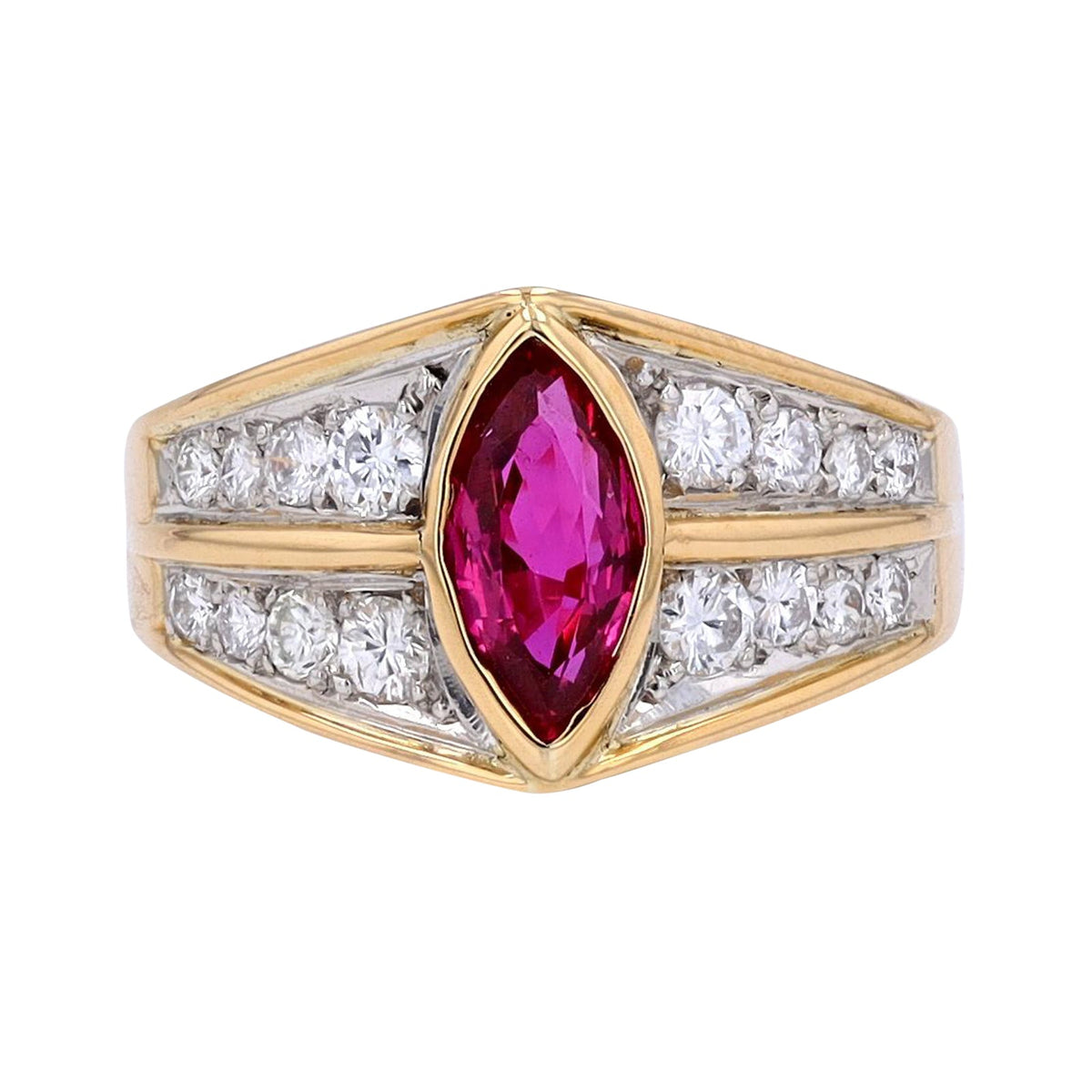 18K YG / PT900 1.09 CT Marquise Ruby Ring
