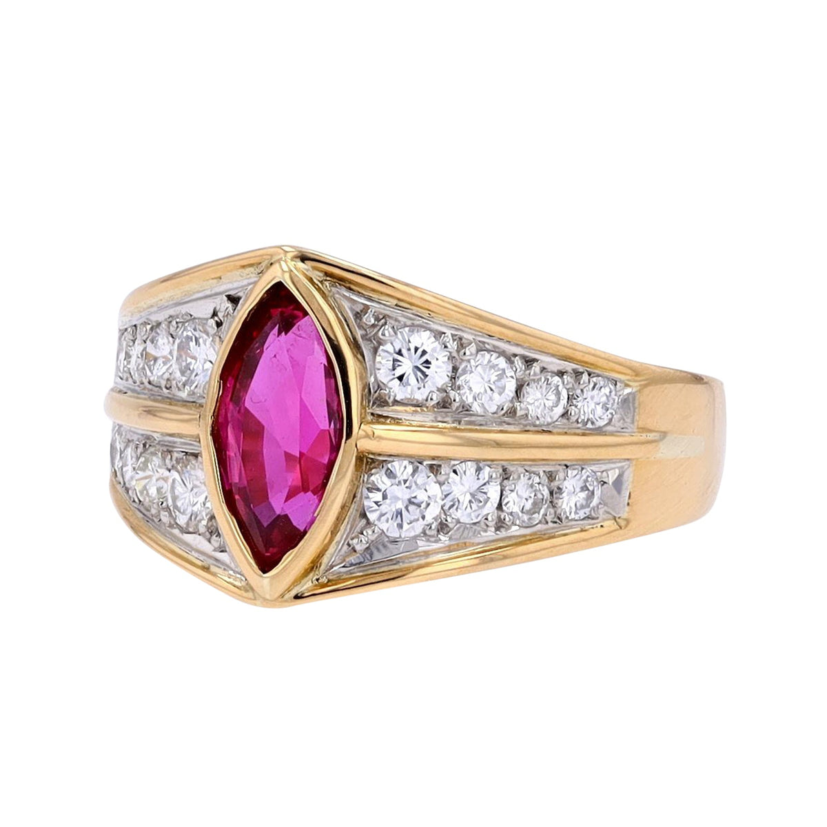 18K YG / PT900 1.09 CT Marquise Ruby Ring