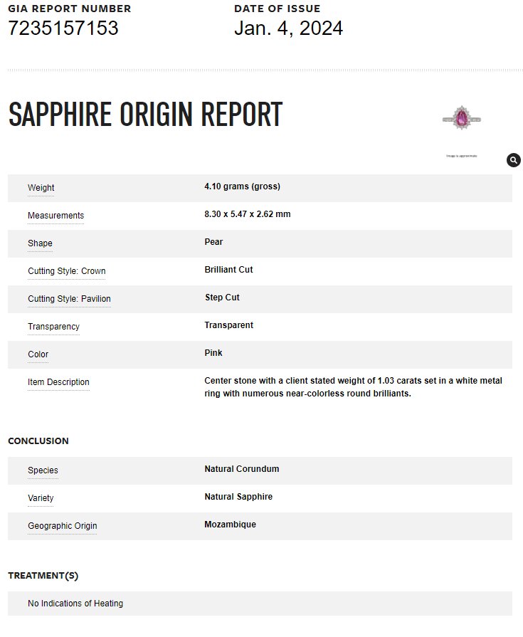 PT900 1.03 CT Mozambique No Heat Pink Sapphire Ring<p><strong>GIA Available</p></strong>