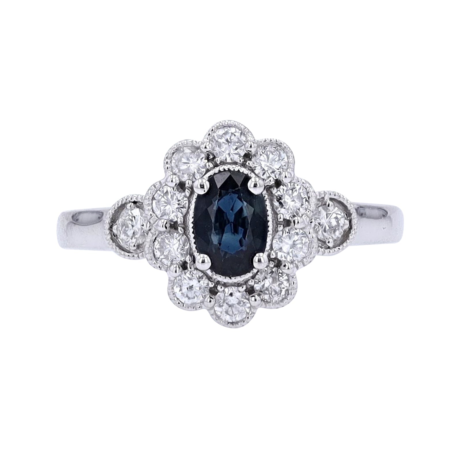 14K WG 0.50 CT Sapphire & Diamond Halo Ring