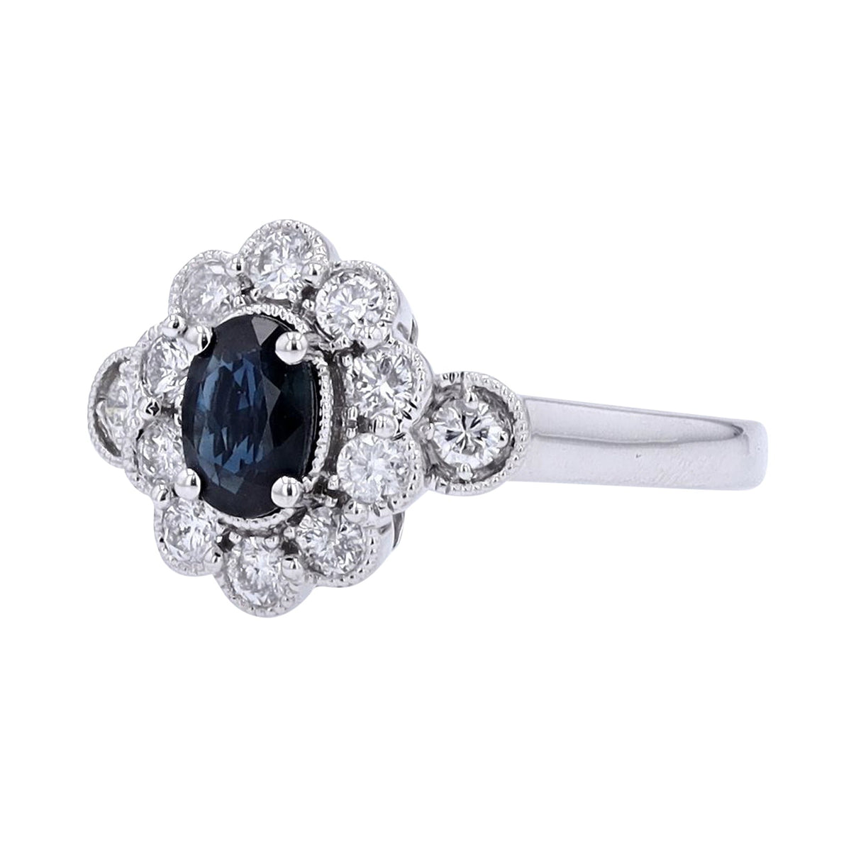 14K WG 0.50 CT Sapphire & Diamond Halo Ring