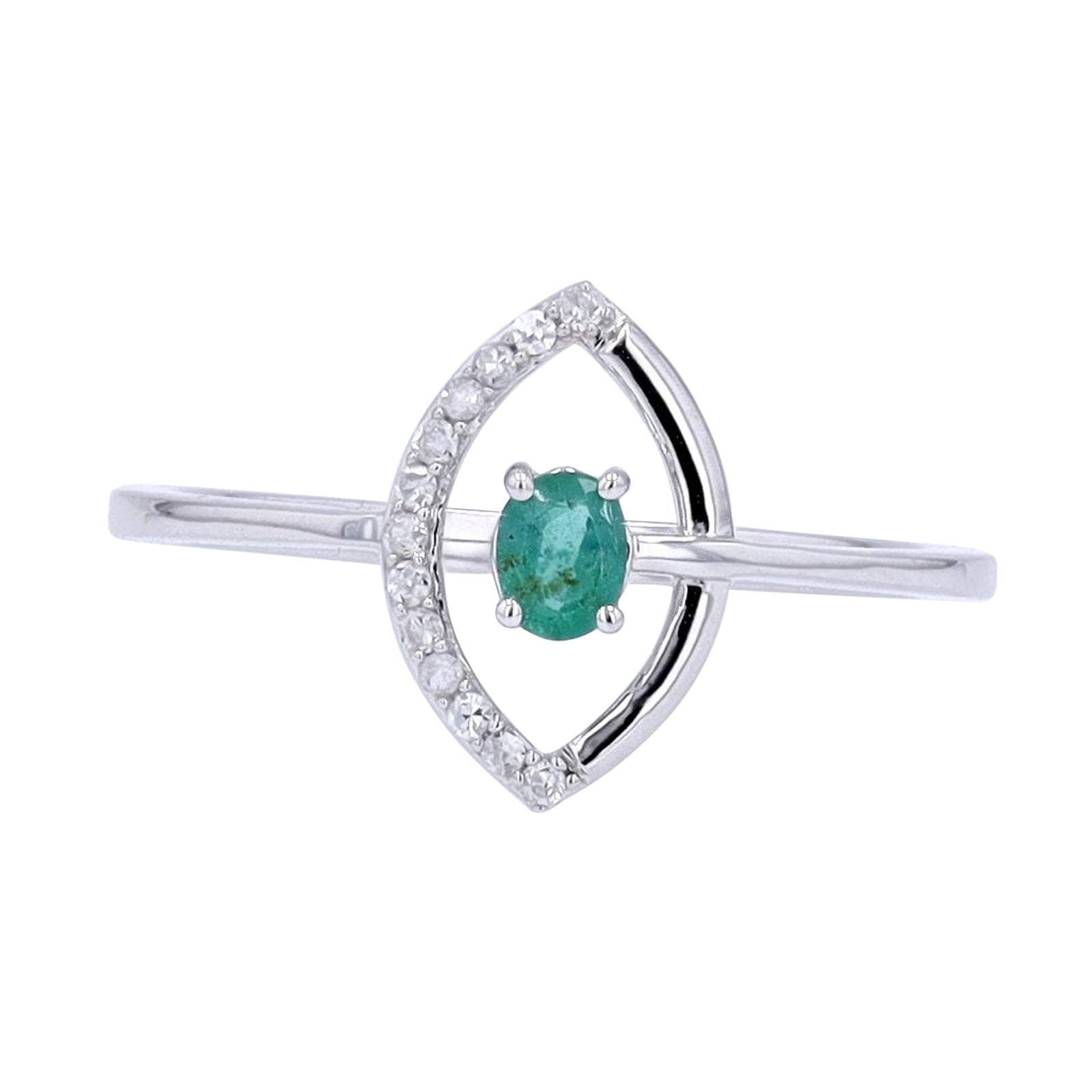 14K WG .18 CT Emerald Center Ring