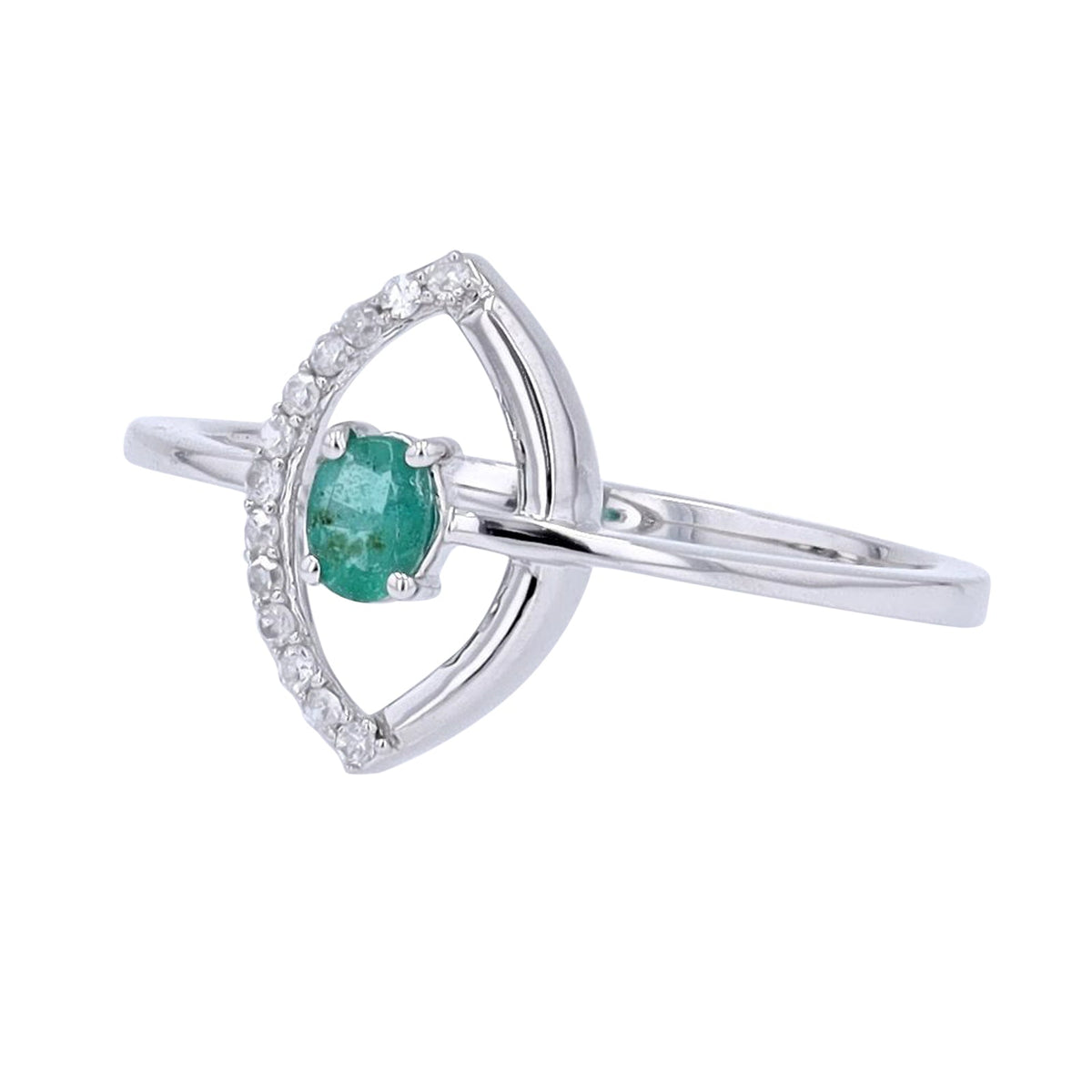 14K WG .18 CT Emerald Center Ring