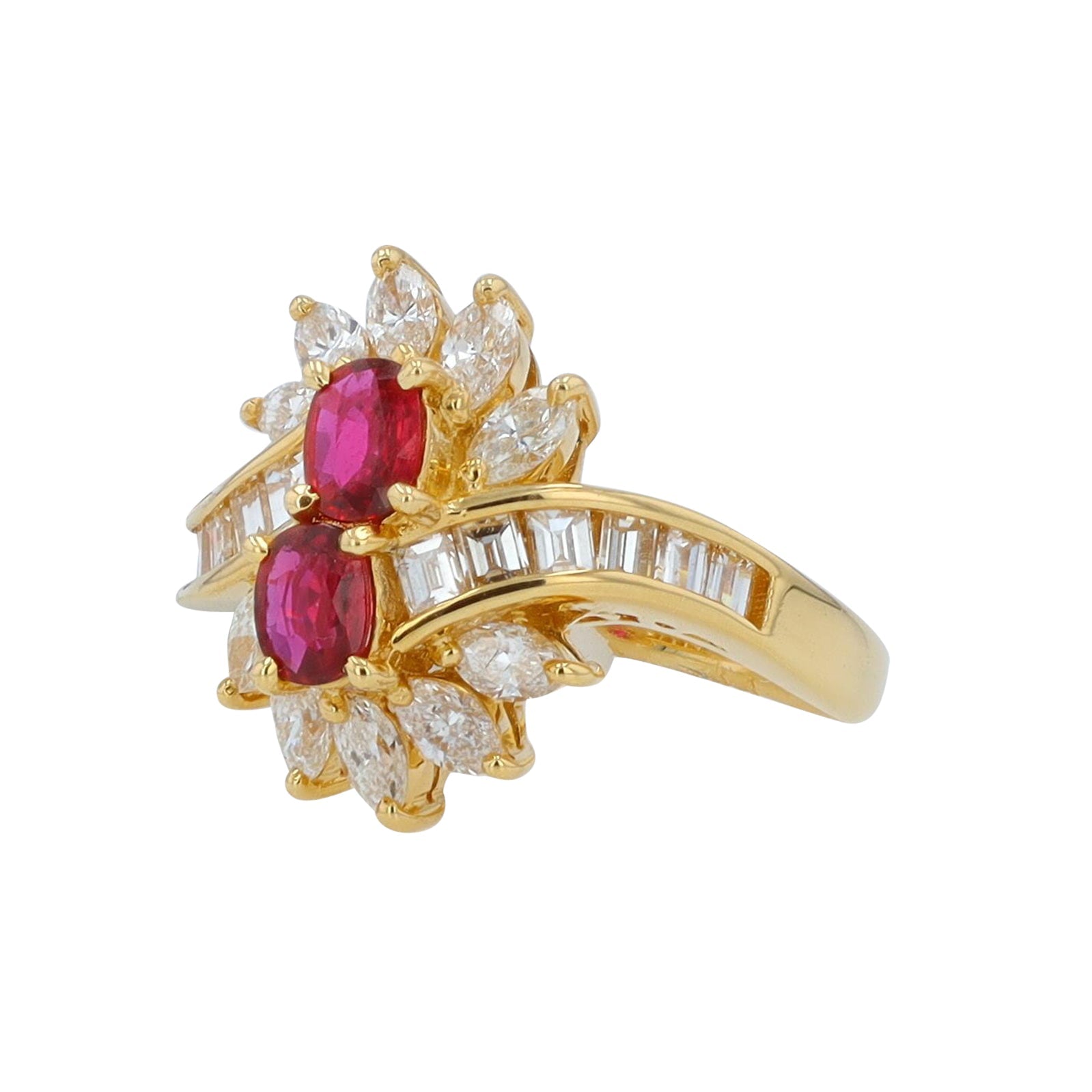 18K YG 0.58 CT Ruby Two Stone Bypass Ring