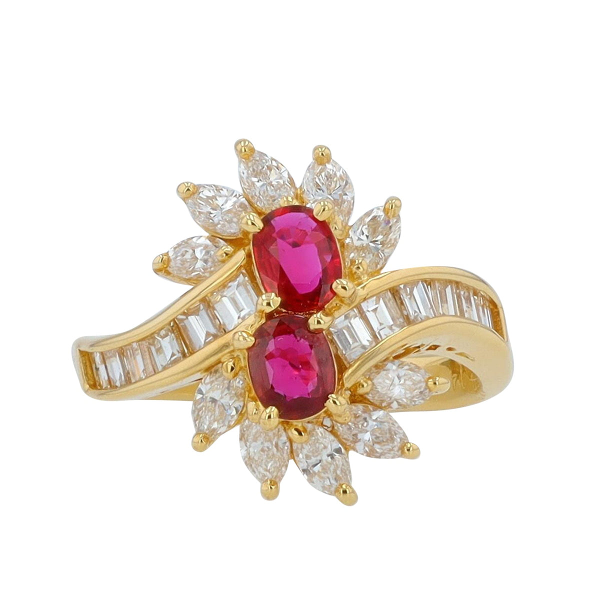 18K YG 0.58 CT Ruby Two Stone Bypass Ring