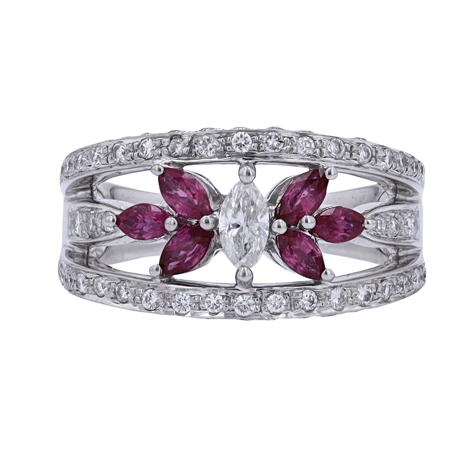 PT900 Diamond Marquise Center Ring