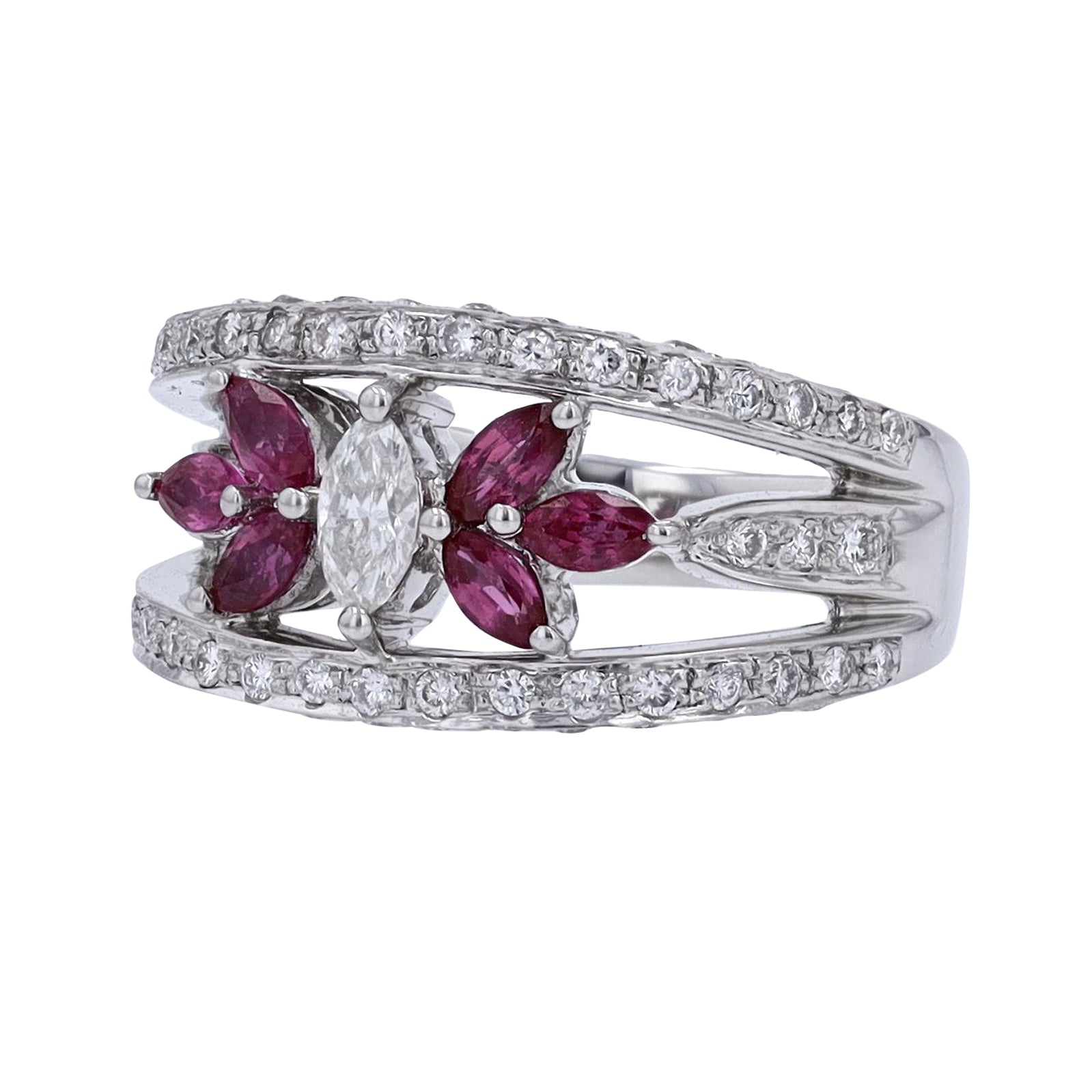 PT900 Diamond Marquise Center Ring