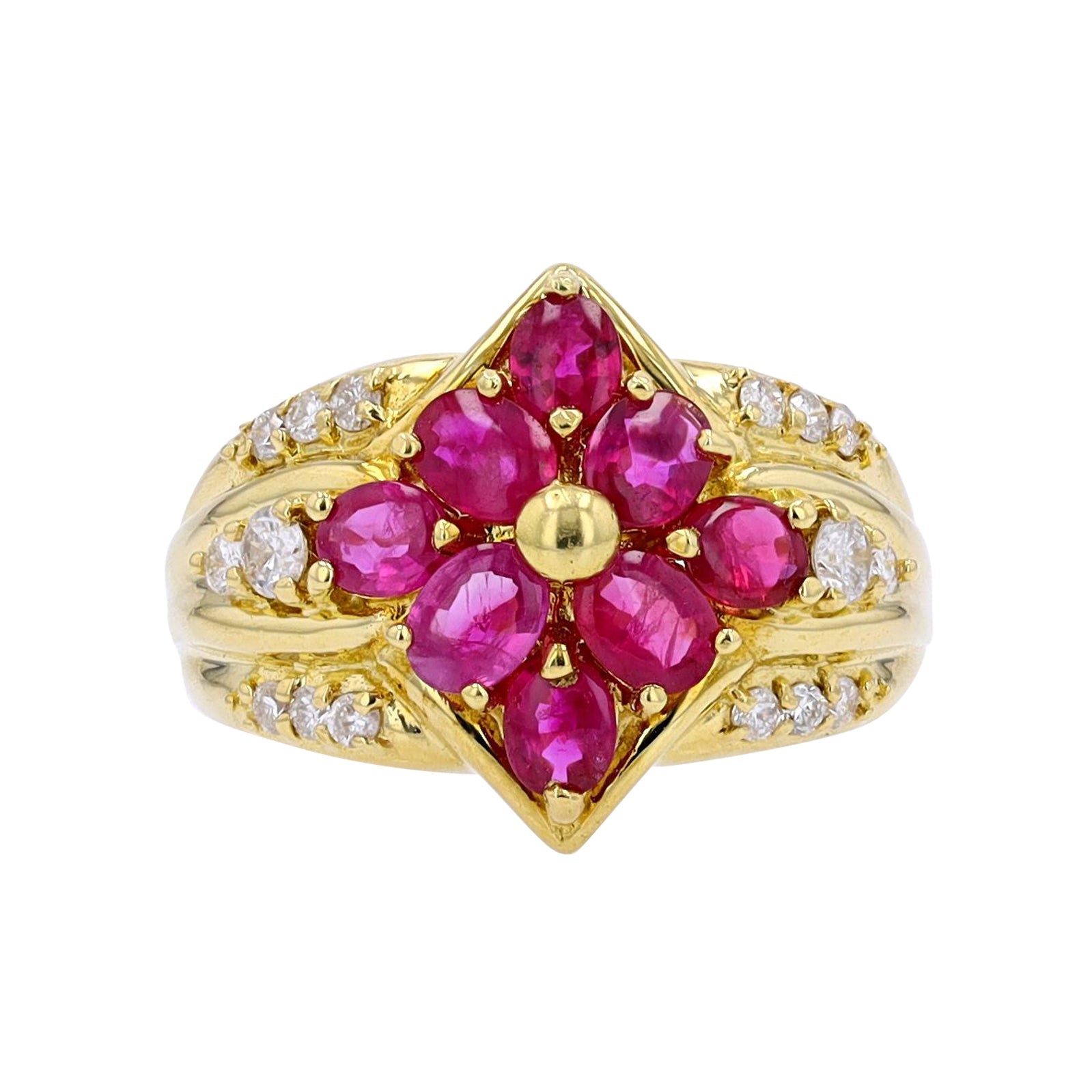 18K YG 1.81 CT Ruby Cluster Ring