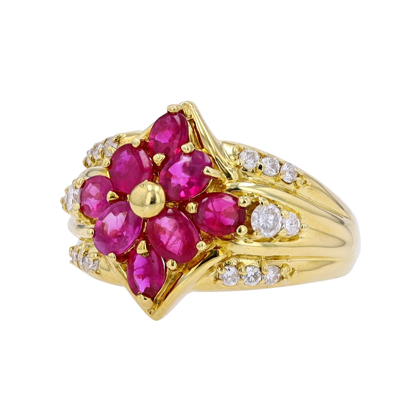 18K YG 1.81 CT Ruby Cluster Ring
