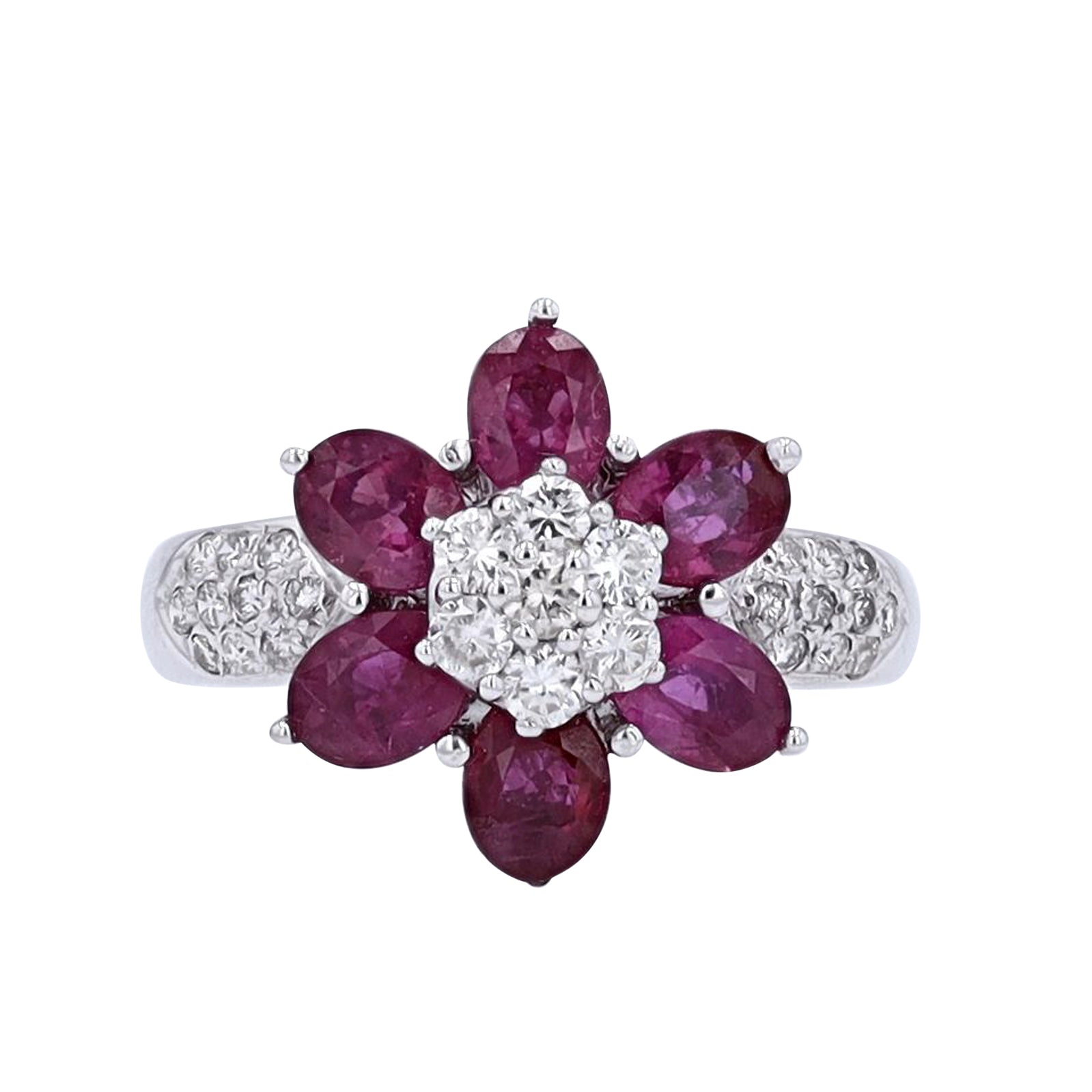 18K WG Ruby & Diamond Flower Ring