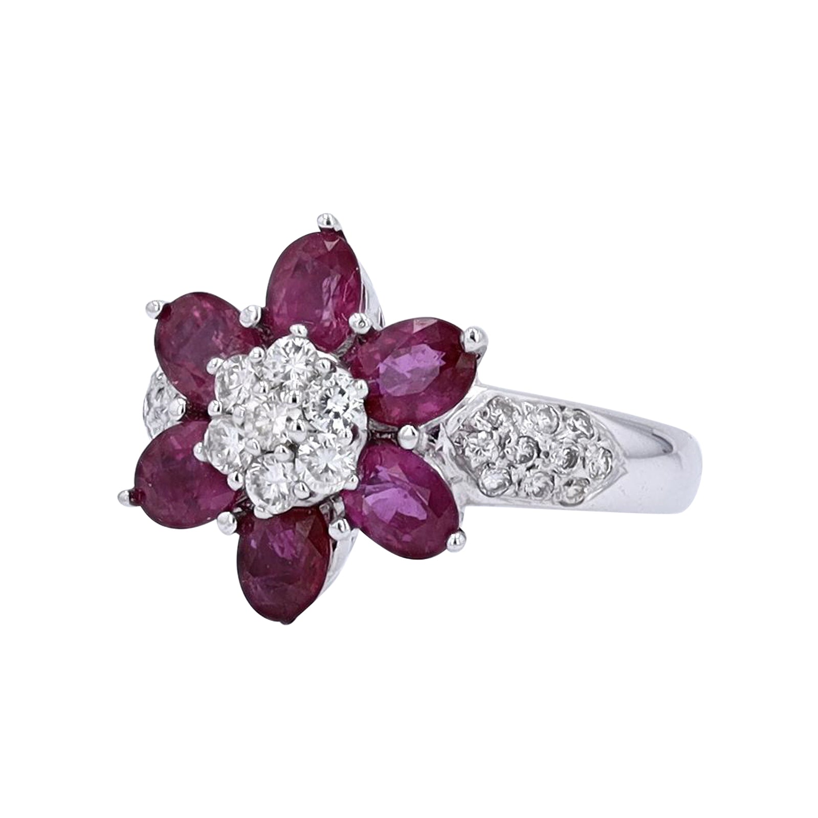 18K WG Ruby & Diamond Flower Ring