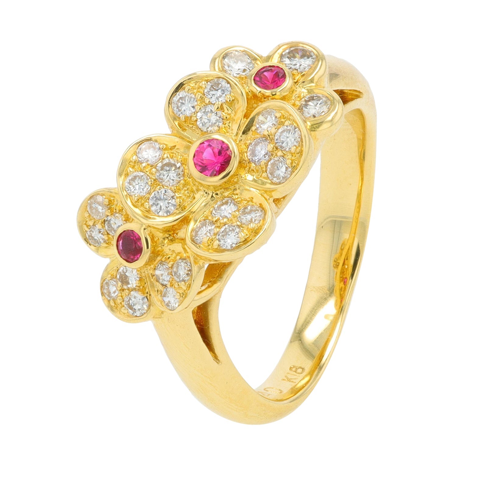18K YG .13 CTW Ruby Flower Ring
