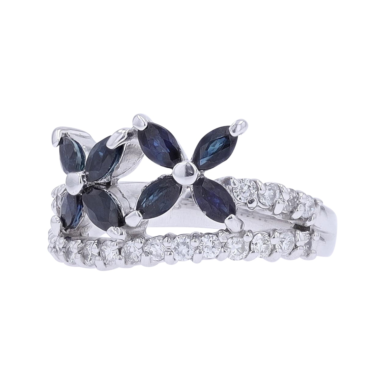 18K WG 1.05 CT Sapphire Flower Ring