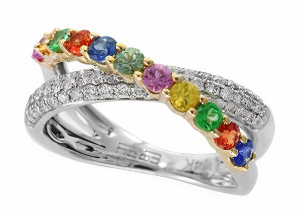 14K EFFY TT 1.06 CT Multicolor Sapphire Crossover Band
