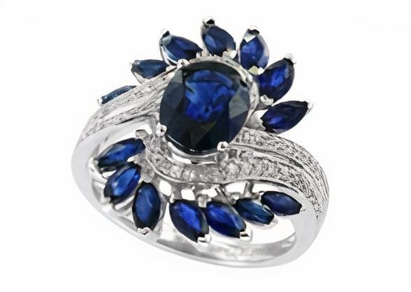 14K EFFY WG 4.48 CT Sapphire Cocktail Ring