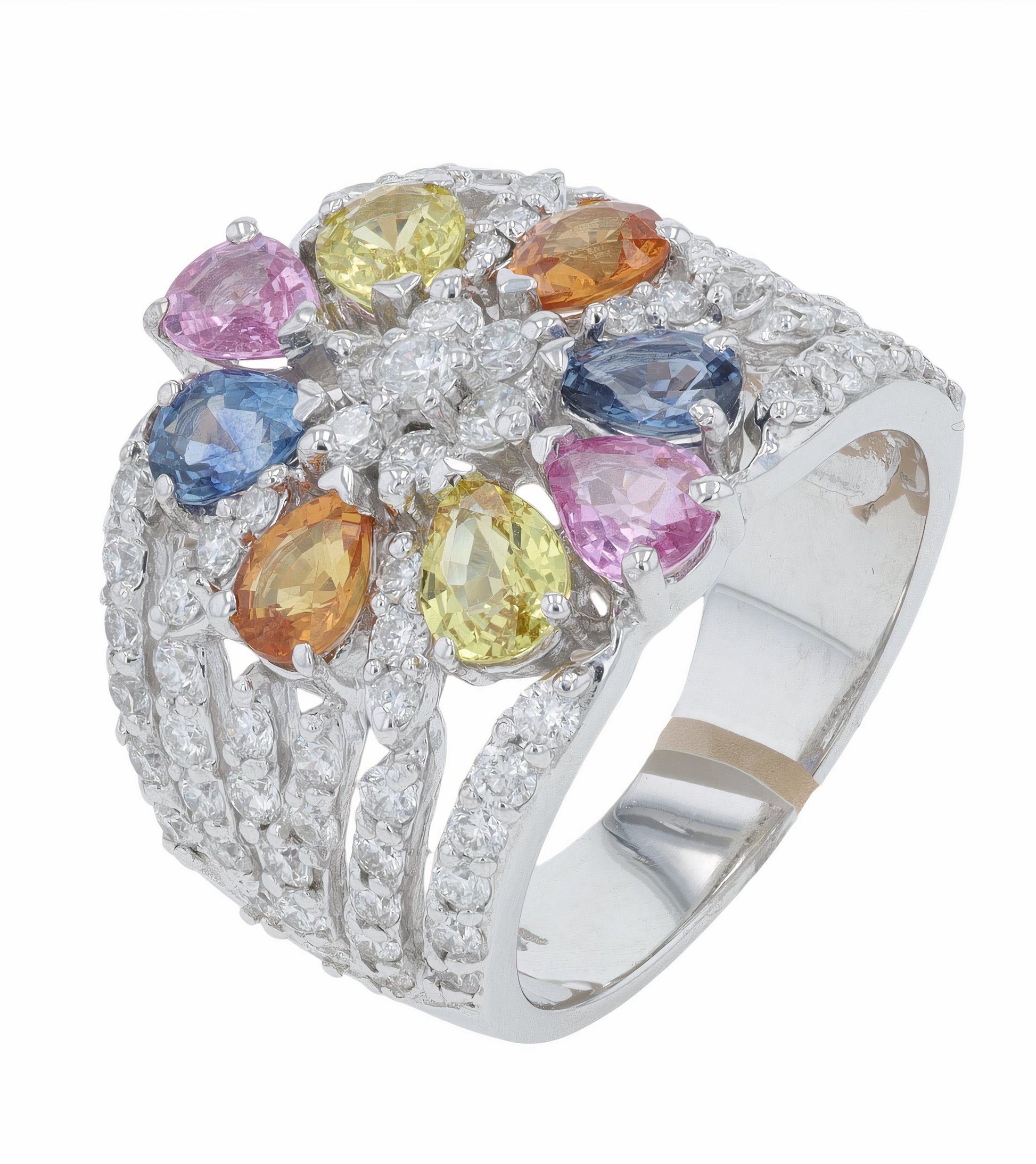 14K EFFY WG 3.61 CT Multicolor Sapphire Ring
