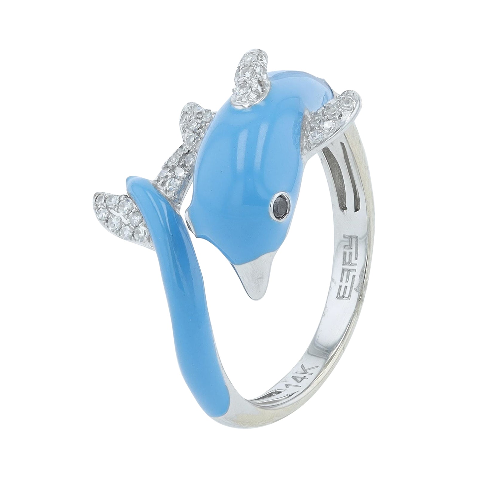 14K EFFY WG Enamel Dolphin Ring