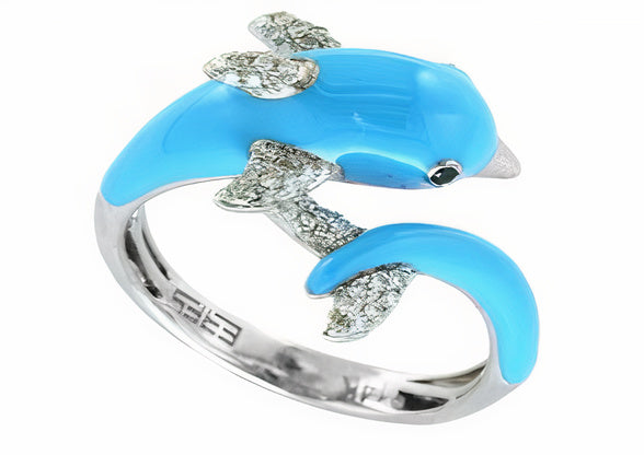 14K EFFY WG Enamel Dolphin Ring