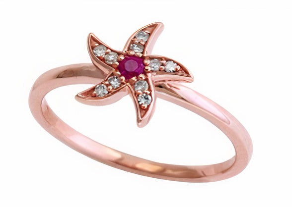 14K RG EFFY Ruby & Diamond Starfish Ring