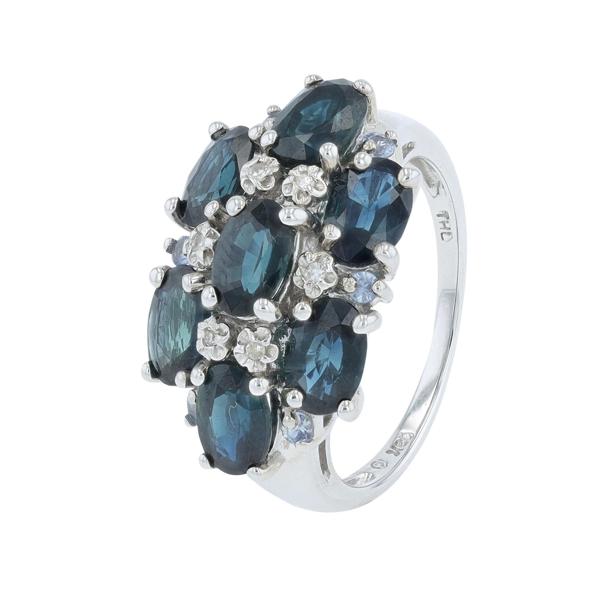 18K WG 3 CTW Tanzanite & Sapphire Cluster Ring