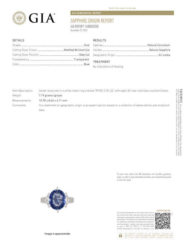 PT900  3.78 CT No Heat Ceylon Sapphire Ring<p><strong>GIA Available</p></strong>